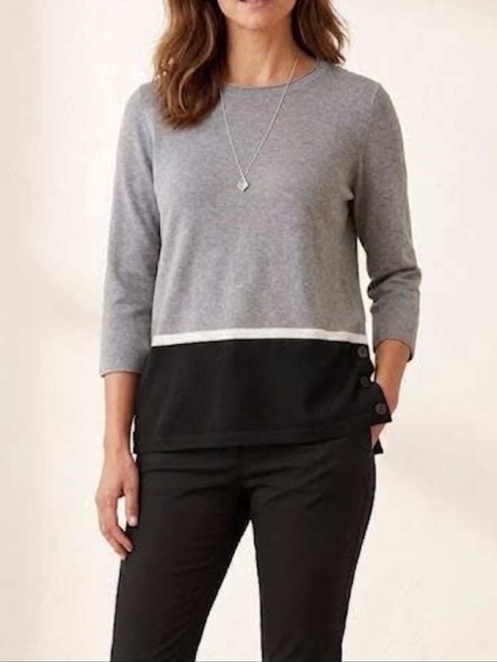 Croft & Barrow 3/4 Sleeves Colorblock Sweatshirt Button Side NWT Sz M Preppy